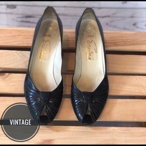 Vintage Evins Blue Open Toe Knot Leather Pumps